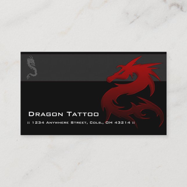 Red Dragon D1 Asian Tattoo Unique Business Cards (Front)