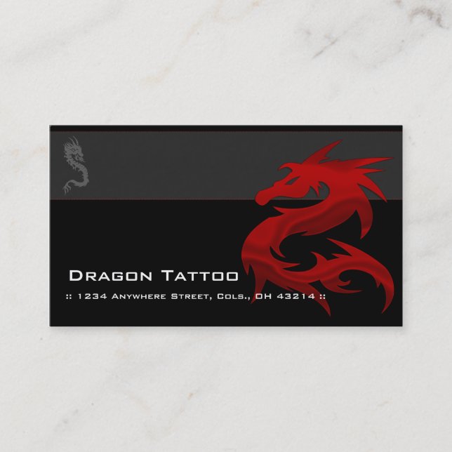Red Dragon D2 Asian Tattoo Unique Business Cards (Front)