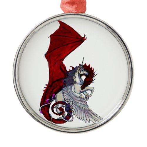 Red Dragon Dragoness Crimson Fantasy Unicorn Horse Metal Ornament