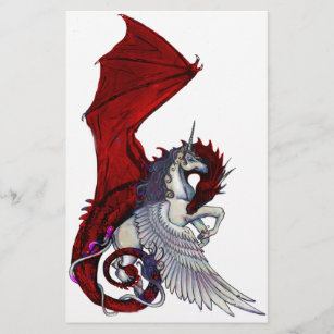Red Dragon Dragoness Crimson Fantasy Unicorn Horse Stationery
