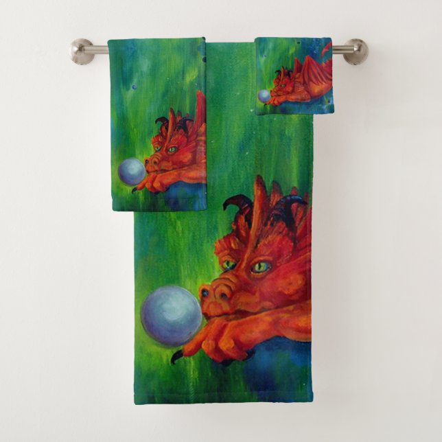Red Dragon Fantasy Bath Towel Set (Insitu)