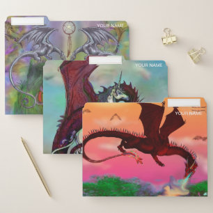 Red Dragon Fantasy Beasts Blue Custom Personalized File Folder
