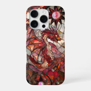 Red Dragon Faux Stained Glass Design iPhone 16 Pro Case