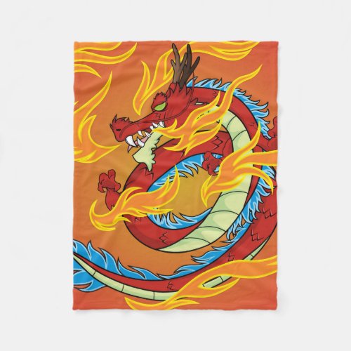 Red Dragon Fire and Flames Fleece Blanket