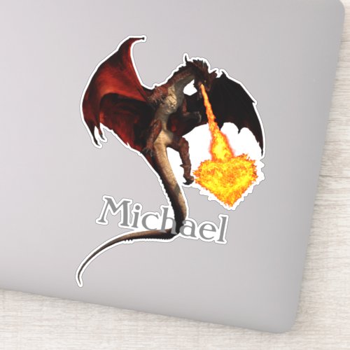 Red Dragon Fire Breathing Heart Personalized Sticker