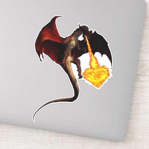 Red Dragon Fire Breathing Heart Sticker