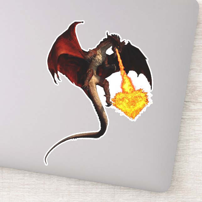 Red Dragon Fire Breathing Heart Sticker (Detail)