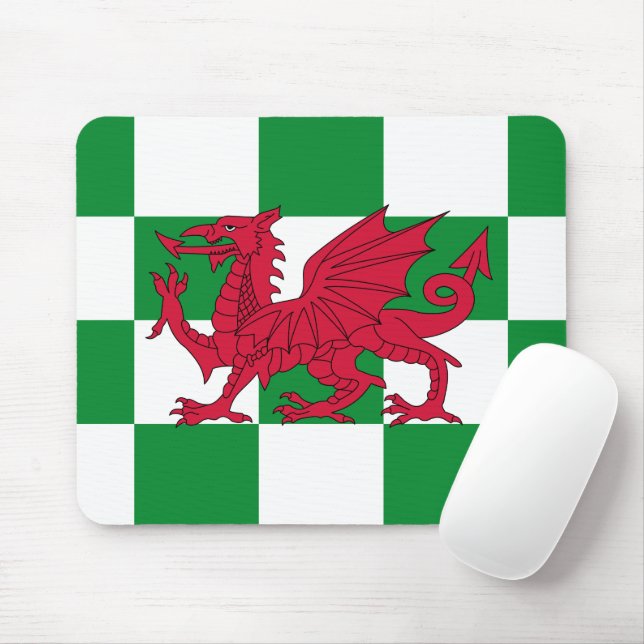 Red Dragon Flag: Green Checkered Celtic Wales Mouse Pad (With Mouse)