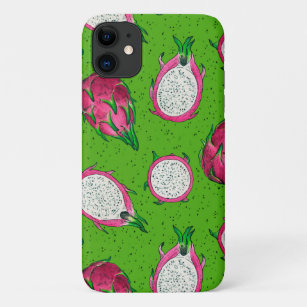 Red dragon fruit on green iPhone 11 case