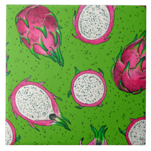 Red dragon fruit on green ceramic tile