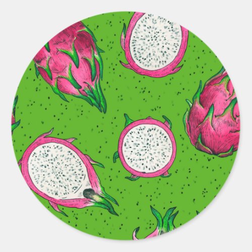 Red dragon fruit on green classic round sticker