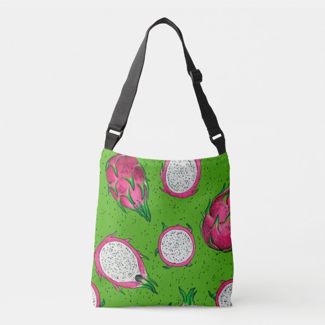 Red dragon fruit on green crossbody bag (Front)