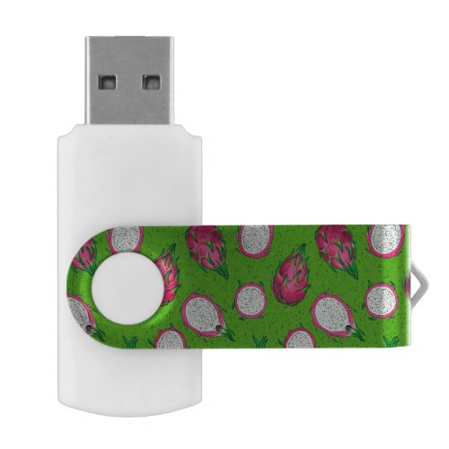 Red dragon fruit on green flash drive