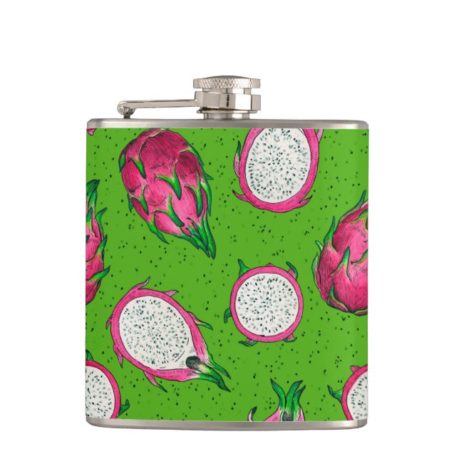 Red dragon fruit on green flask (Front)