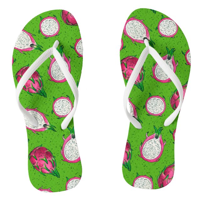 Red dragon fruit on green flip flops (Footbed)