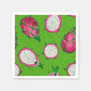 Red dragon fruit on green napkins