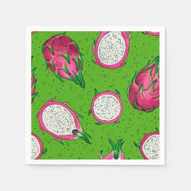 Red dragon fruit on green napkins (Front)