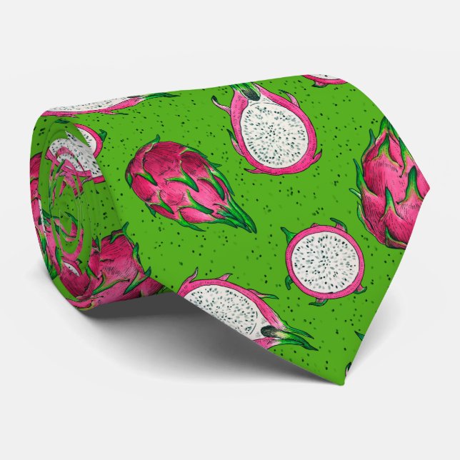 Red dragon fruit on green neck tie (Rolled)