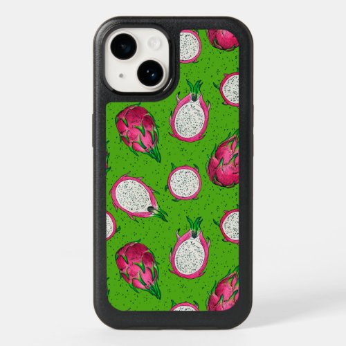 Red dragon fruit on green OtterBox iPhone 14 case