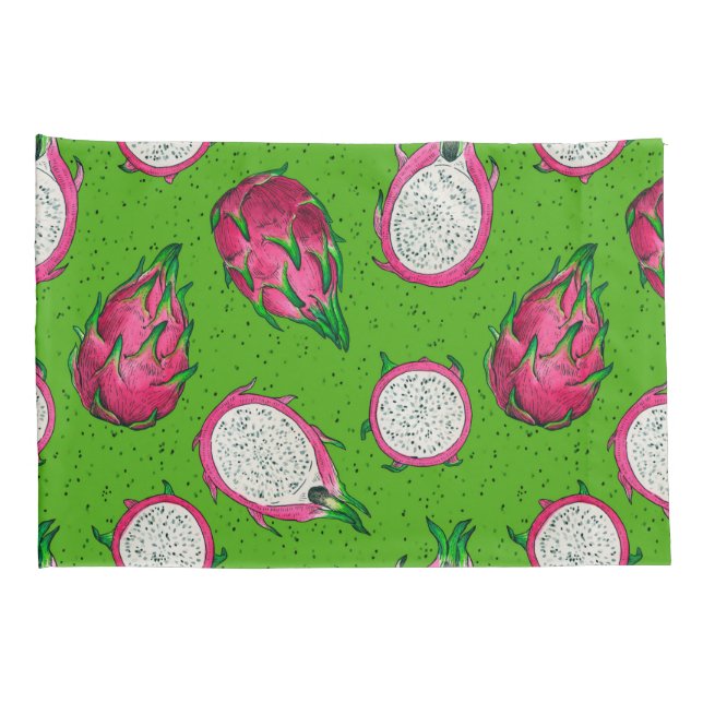 Red dragon fruit on green pillow case (Back-Right)