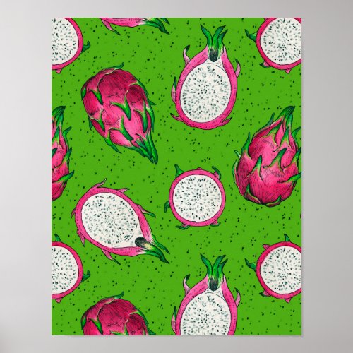 Red dragon fruit on green poster