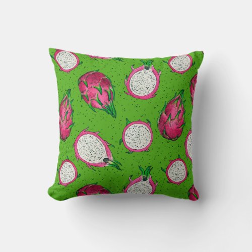 Red dragon fruit on green throw pillow
