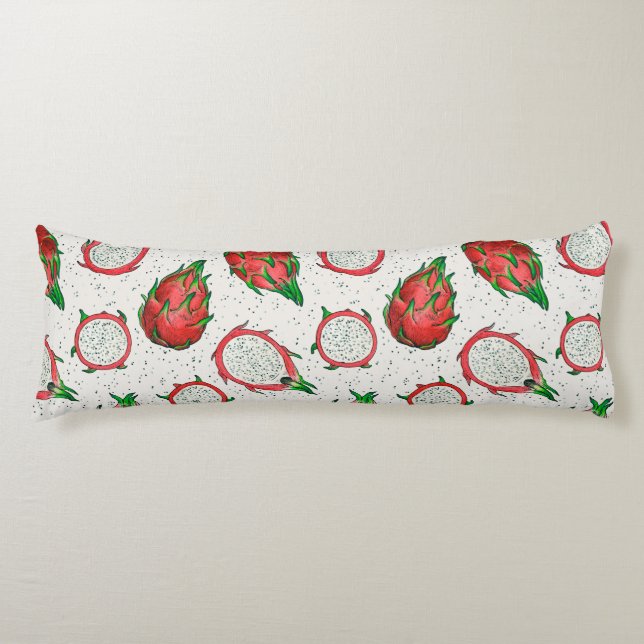 Red dragon fruit on off white body pillow (Front)