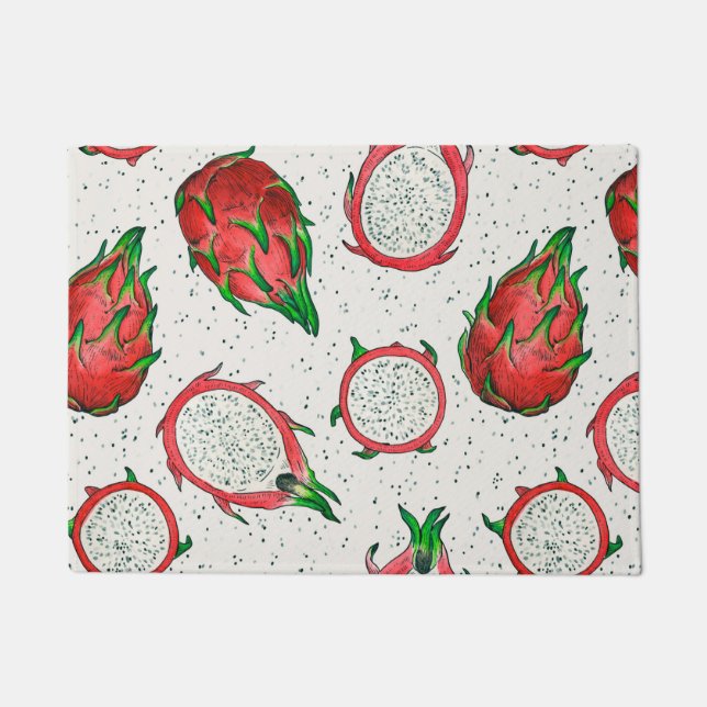 Red dragon fruit on off white doormat (Front)
