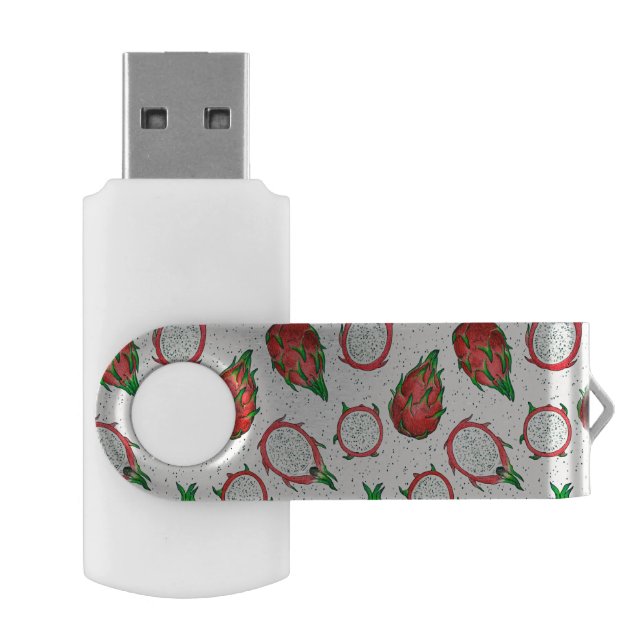 Red dragon fruit on off white flash drive (Opened)