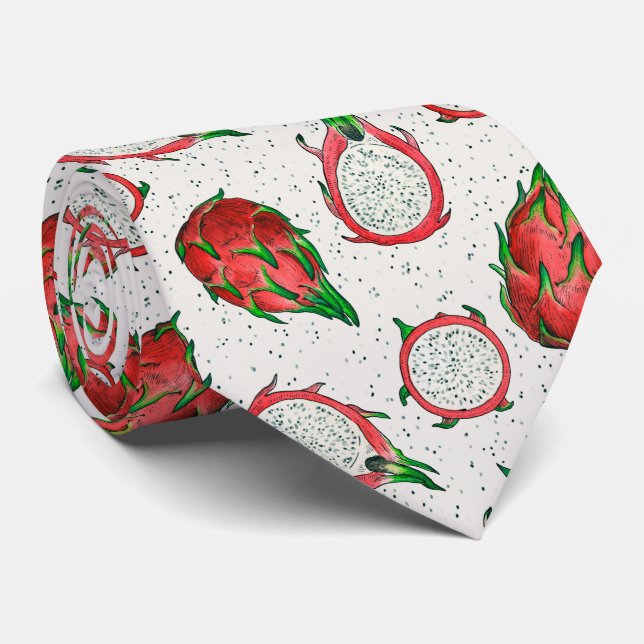 Red dragon fruit on off white neck tie (Rolled)