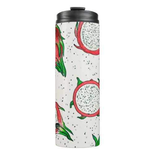 Red dragon fruit on off white thermal tumbler