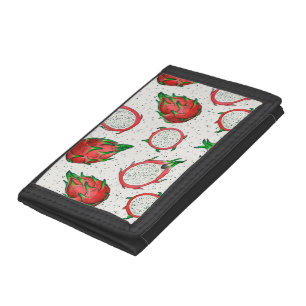 Red dragon fruit on off white tri-fold wallet