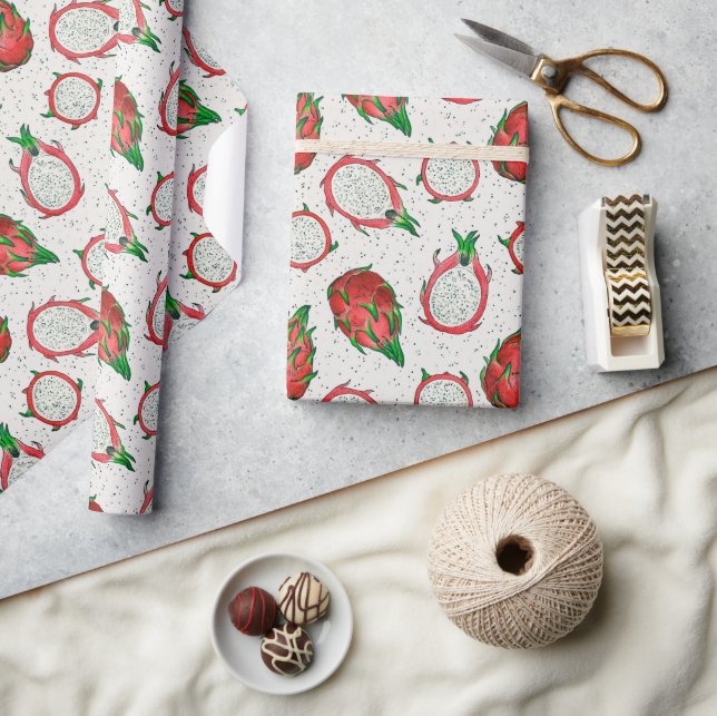 Red dragon fruit on off white wrapping paper (Crafts)