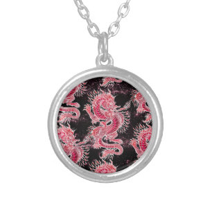 Red Dragon Galaxy Silver Plated Necklace