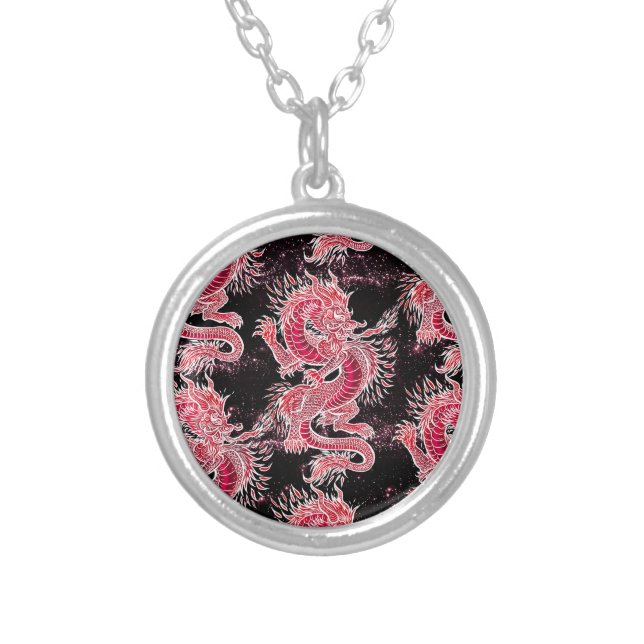 Red Dragon Galaxy Silver Plated Necklace (Front)