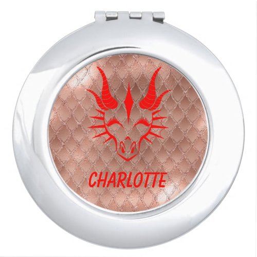 Red Dragon Head  Pink Dragon Scale Background Compact Mirror