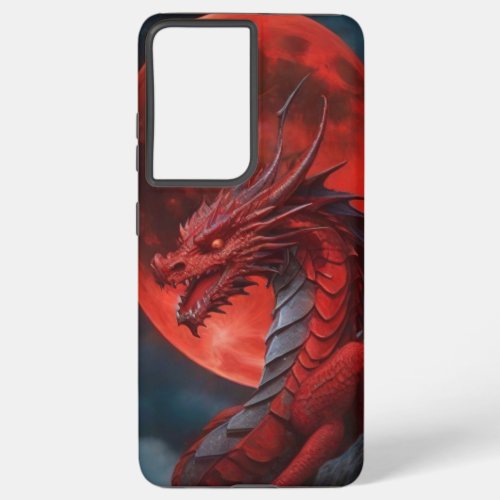 Red Dragon in front of a full red moon Samsung Galaxy S21 Ultra Case