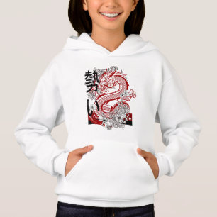 Red Dragon Japanese Art Girls Hoodie Cool Mythical