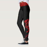 Red Dragon Leggings<br><div class="desc">Show your fierce side in exercise, kick boxing, yoga or running around in this cool pair of black leggings. Graphics of a red Chinese style dragon decorates the outside of both legs, with custom red text reading Fierce. Graphics of a red on red Japanese inspired patterned band, runs across the...</div>