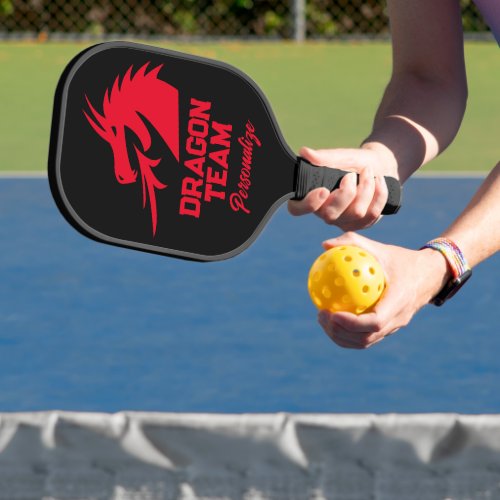 Red dragon logo personalized pickleball paddle