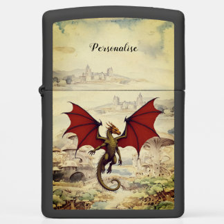 Red Dragon Medieval Village Fantasy Vintage Zippo Lighter