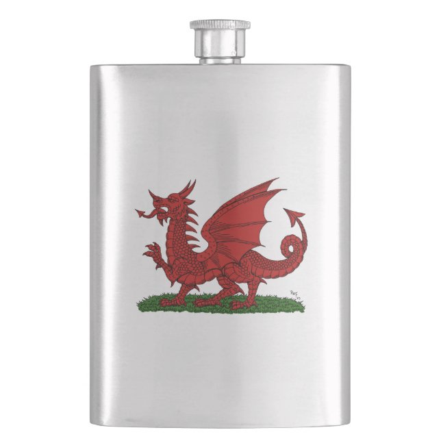 Red Dragon of Wales Hip Flask (Front)