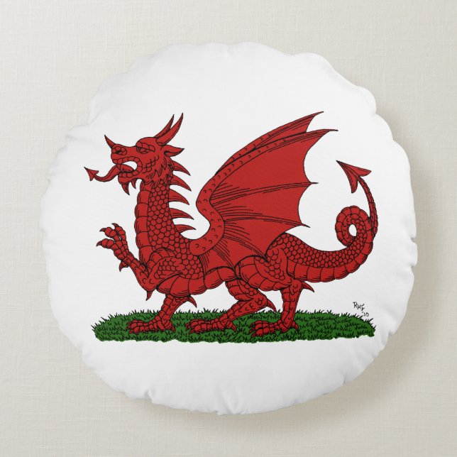 Red Dragon of Wales Round Pillow (Front)