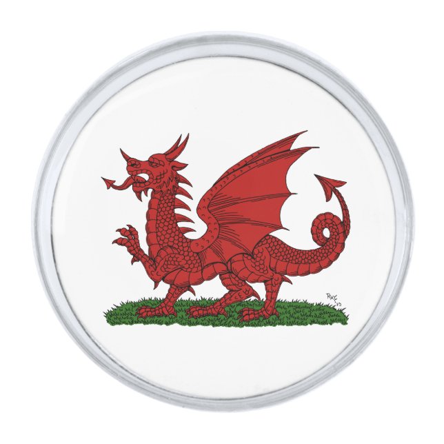 Red Dragon of Wales Silver Finish Lapel Pin (Front)