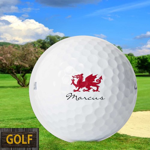 Red Dragon of Wales Welsh flag Monogrammed Golf Balls