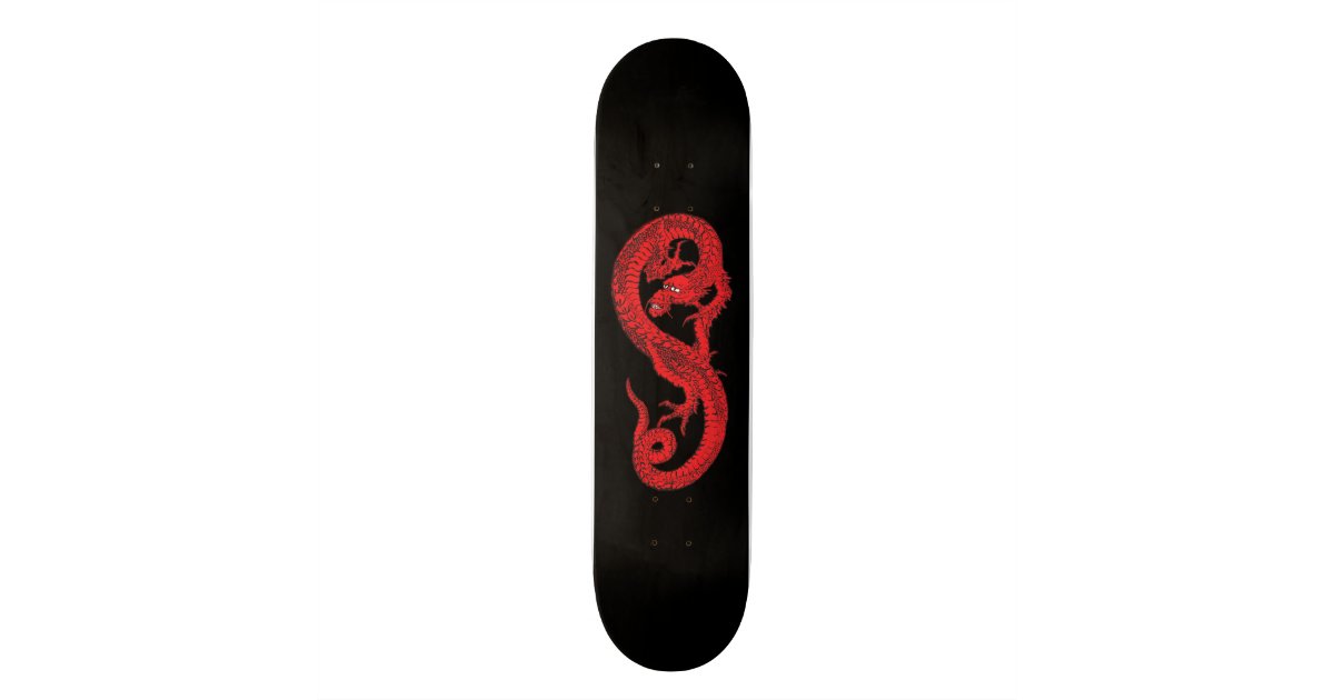 Red Dragon on Black Skateboard | Zazzle