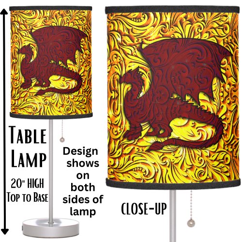 Red Dragon on Gold Glowing Table Lamp