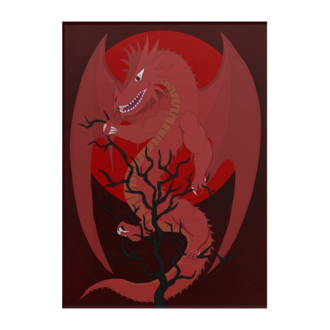 Red Dragon on Tree Acrylic Print (Front)