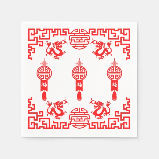 Red Dragon Oriental Cocktail Napkins (Front)