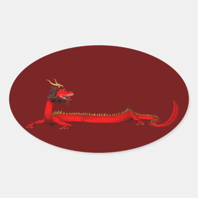 Red Dragon Oval Sticker (Front)